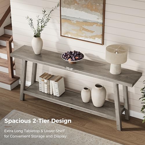 GarveeHome 70.87" Extra Long Console Table, Narrow Sofa Table Behind Couch, Grey Entryway Table for Hallway Living Room Foyer, Farmhouse Accent Skinny Table, Grey, 70.87" L x 14.02" W - color: Rustic Grey, size: 70.87"L x 14.02"W x 31.5"H