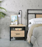Industrial Bedside Table: 1 Drawer & Open Shelf Nightstand - Oak & Black Metal Frame for Loft Style Bedroom & Studio Use