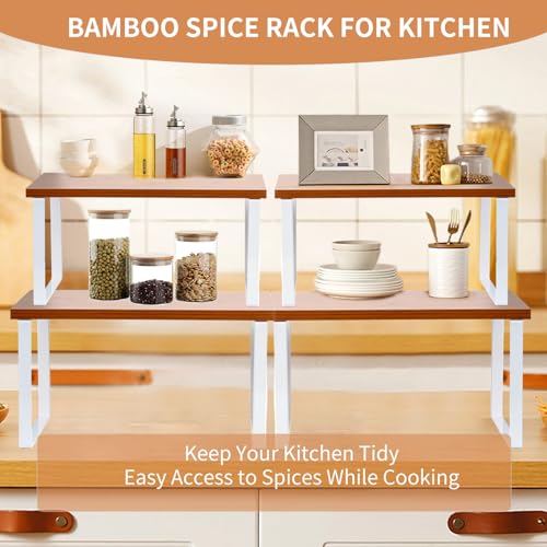 2Pack Expandable Stackable Cabinet Shelf, Metal-Wood, Warm Bamboo - color: Bamboo Color