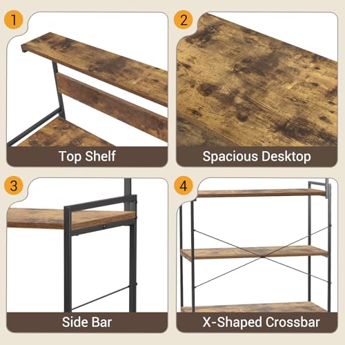 4-Tier Kitchen Baker's Rack with Power Outlet, Microwave Stand and Storage Shelves, Coffee Station Organizer (Rustic Brown) - color: Brown
