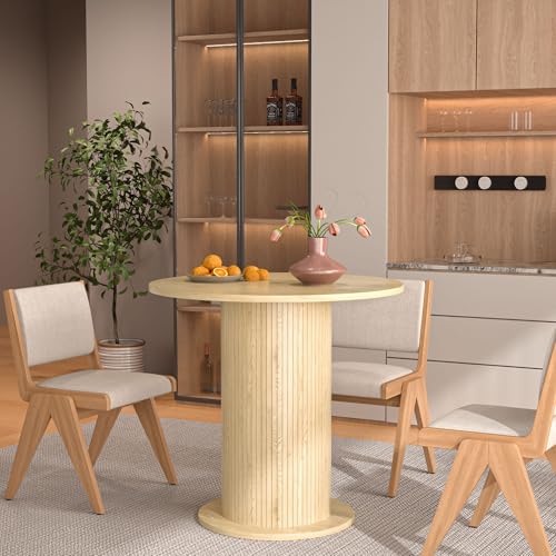 31.5 inch Round Dining Table for 2, Modern Farmhouse Kitchen Table, Small Circle Dining Tables with Wood Strip Base for Kitchen Living Room (Natural) - color: Natural