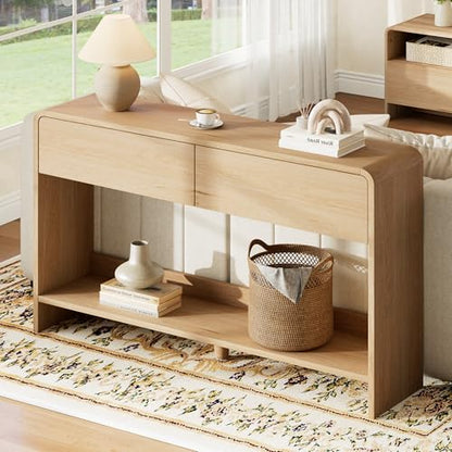 AMERLIFE 55" Modern Entryway Console Table with 2 Storage Drawers | Open Bottom Shelf, Wood Grain Finish, Rounded Edges, Long Sofa Table, Behind Couch, Hallway, Foyer, Living Room, Natural Oak - color: Natural Oak - Flat Panel, size: 55"