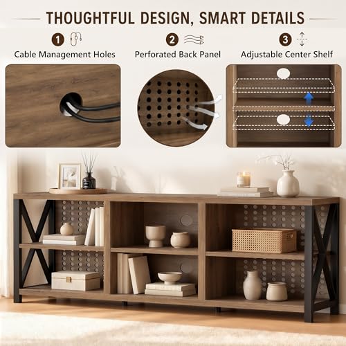 LVB Rustic Entertainment Center for 65 Inch TV, Industrial Wood and Metal TV Stand with Storage Shelf, Modern Television Media Console Table with Cabinet for Living Room Bedroom, Rustic Oak, 55 Inch - color: Rustic Oak