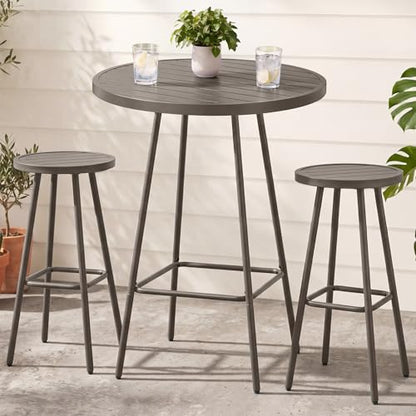Best Choice Products 3-Piece Patio Dining Set, Bar Height, Outdoor Bistro Set, Outdoor Round Bar Table w/ 2 Bar Stools, Steel - Taupe - color: Taupe