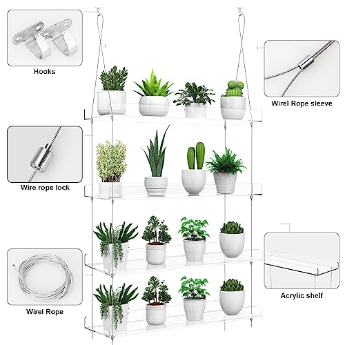 2-Pack Hanging Clear Plant Shelves for Windows, 16 Inch per Tier | Acrylic Window Wall Plant Stand Shelf for Kitchen Indoor Gardens, Flower, Herb, Seedling Organization, and Pots Display. - size: 2 Pack-4 Tier