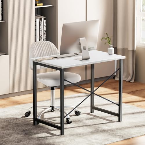 Sweetcrispy Small Computer Desk, 47" Office Writing Desk with Metal Frame & Wooden Top, X-Shaped Reinforcement, Student Study Home Bedroom Table, White - color: White, size: 47-Inch