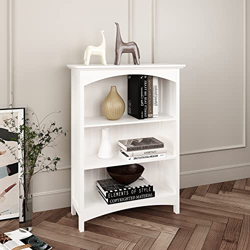 eHemco 3 Tier Bookcase with 2 Arched Supports, 40 Inches, White - color: White, size: 3 Tier