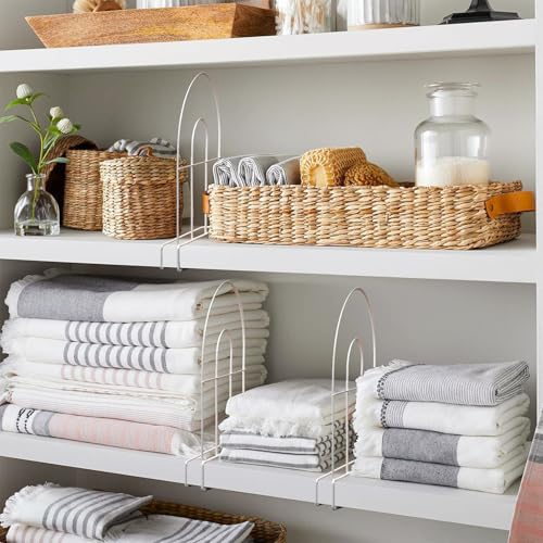 8-Pack 12" Tall Metal Shelf Dividers for Wood Closet Shelves | Closet Shelf Organizer, Easy to Install, No Tool, White PE Coating Steel - size: 8-PACK, style: Metal Height 12inch