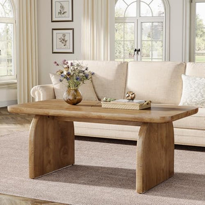 Tribesigns Rectangle Coffee Table, 47-Inch Wood Rectangular Living Room Table, Farmhouse Accent Center Low Cocktail Tea Table with Sturdy Base & Rounded Corners, Easy Assembly (Natural Brown) - color: Natural Brown