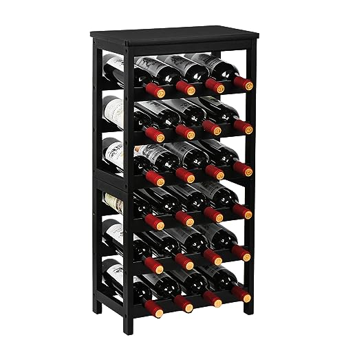 VASMIA Wine Rack Freestanding Floor, 6-Tier Display Wine Storage Shelves with Table Top, 24-Botttle Bamboo Wine Rack Shelf for Kitchen Bar Dining Room Living Room, Black - color: Black, size: 6 Tiers