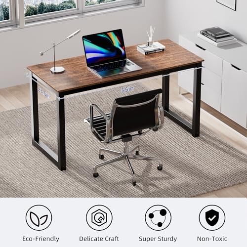 Decoholic 55 Inch Computer Desk, Home & Office PC Laptop Study Writing Table Workstation with Leg Bars, Modern Simple Industrial Style, Rustic Brown - size: 55 Inch