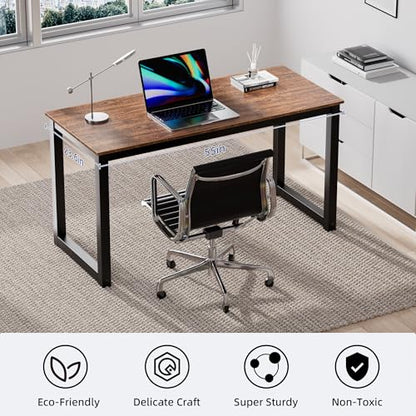 Decoholic 55 Inch Computer Desk, Home & Office PC Laptop Study Writing Table Workstation with Leg Bars, Modern Simple Industrial Style, Rustic Brown - size: 55 Inch