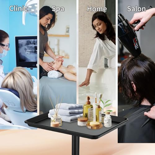 Salon Tray on Wheels, Black Salon Tray Cart with Adjustable Height, Tattoo Rolling Tray, Metal Service Instrument Storage Tray for Salon&Home Use - color: Black