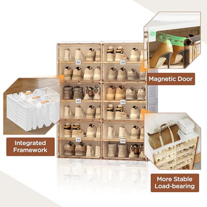 ANTBOX Portable Shoe Rack Organizer for Closet Entryway, Stackable Sneaker Storage Shoe Cabinet with Magnetic Clear Door, Large Plastic Storage containers Bins with Lids 6 Tiers 24 Pairs - size: 6 Tiers 24 Pairs