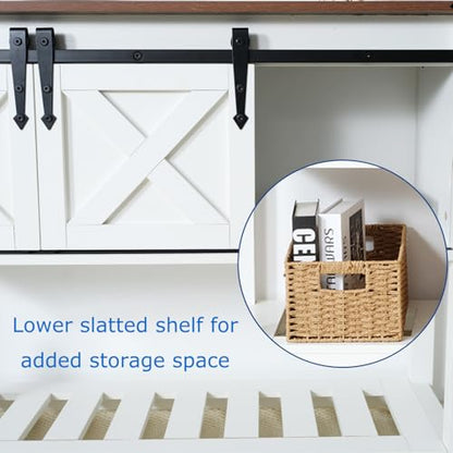 White Farmhouse Entryway Table, Rustic Hallway Table with Storage Shelf, Sofa Table with Sliding Barn Doors for Hallway, Entryway, Living Room, Foyer - color: White