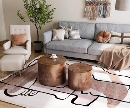 Nesting Coffee Table Set of 2, Modern Round Coffee Table, Wooden Circle Accent Tables for Small Spaces Living Room Bedroom Balcony Office Drum Side Table, Brown Burl - color: Brown Burl