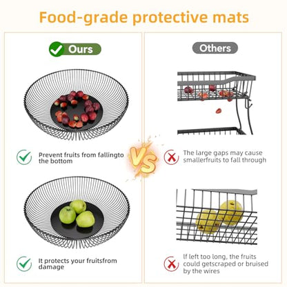 Simple Trending Round Metal Fruit Basket Bowl for Kitchen Counter - Rust-Proof, Non-Slip & Breathable Wire Organizer for Fruits, Veggies, Snacks, Black (11“ Diameter x 3.2” H) - style: Fruit Bowl Black
