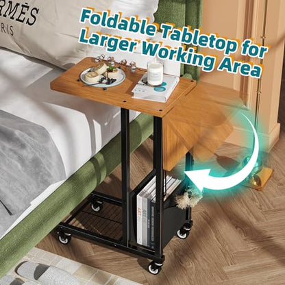 Simple Trending C Shaped End Table, Folding TV Tray Couch Side Table for Sofa on Wheels, Black - size: Folding Table Top Single Set