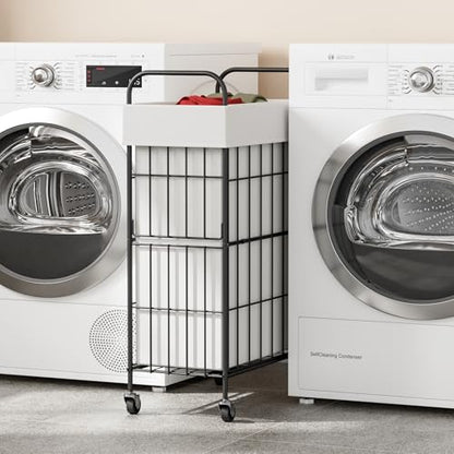 Slim Laundry Hamper, 60L Laundry Basket with Wheels, Clothes hamper with Removable Liner Bag - color: White, size: 60L-1 Section