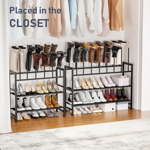 DIMJ Boot Rack 4-Tier - Black Metal Boot Storage Rack for Tall Boots Organizer Tall Boots, Multiuse Shoe Rack for Boots, Sneakers, High-Heel, Entryway, Fits 8 Pairs - size: 4 Tier - 8 Pairs