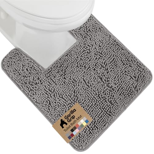 GORILLA GRIP Plush Absorbent Shaggy Chenille Bath Rug Mat for Square Toilet Base with Rubber Backing, Machine Washable Rugs, Soft Microfiber Contour Mats for Toilets, Bathroom Decor, Grey - color: Grey, size: 24" X 19" Square Contour