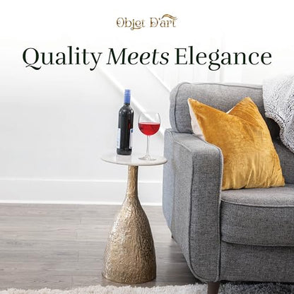 OBJET D'ART Tronc Small Round Gold End Table, 22" H | Vintage Metal Accent, Side Table, Pedestal, Cocktail, Drink Table, Living Room, Small Spaces, Modern Look, Quality Build - style: Tronc