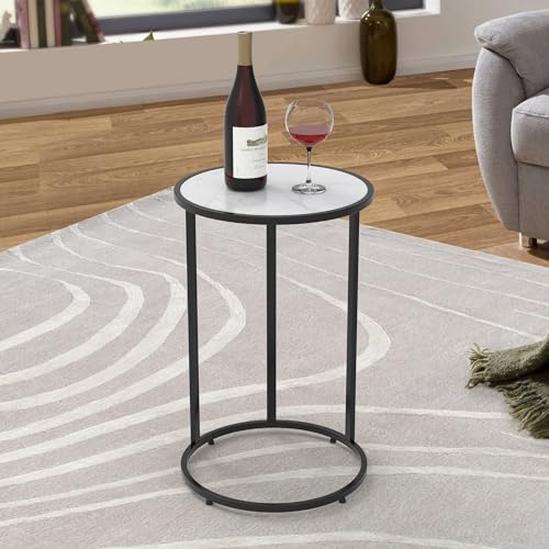 Round C Shaped Side Table, Slide Under Couch End Table with Wood Top, Snack Coffee Laptop Side Table for Living Room Bedroom Small Space - color: Black