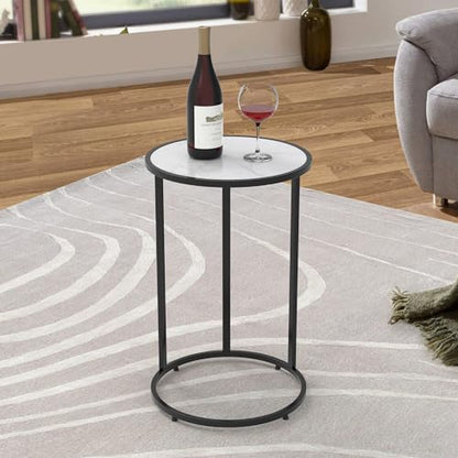 Round C Shaped Side Table, Slide Under Couch End Table with Wood Top, Snack Coffee Laptop Side Table for Living Room Bedroom Small Space - color: Black