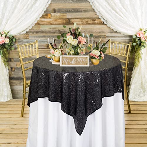 ShiDianYi 50''x50'' Square Black Sequin Tablecloth Glitter Sequin Overlays, Black Sequin Fabric Table Cloth Runners, Gatsby Wedding, Glam Wedding Decor, Vintage Weddings - color: Black, size: 50" x 50" (Square)