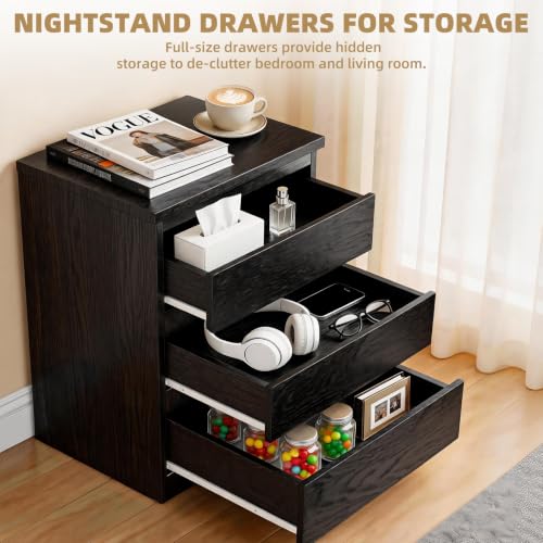 Nightstand with Drawers, Bedside Table with Drawers, Sofa Side Table Storage Cabinet, Night Stand for Bedroom Living Room (1, 3 Drawers Black, 19.7" W×15.6" D×26.57" H) - color: 3 Drawers Black