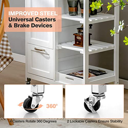 Giantex Kitchen Island Cart on Wheels with Storage, Bar Serving Cart with 3 Deep Drawers, Open Shelves & Removable Tray, Rolling Kitchen Trolley Cart for Home Kitchen, Dining Room, Bar, White - color: White