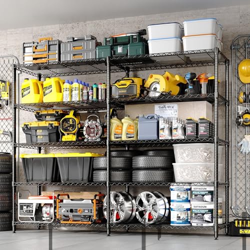 Garvee Storage Shelves 70" H Wire Shelving Rack, 5-Tier Garage Shelving Heavy Duty Metal Storage Shelves for Kitchen Pantry Room, Load 1325 LBS, Adjustable Wire Rack Shelf for Garage Basement