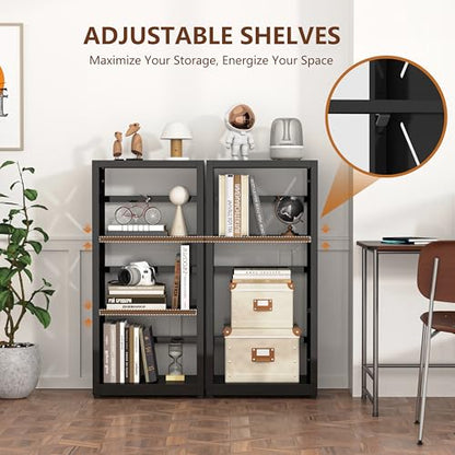 Polup Metal Bookcase, Small Bookshelf with Adjustable Shelves, Narrow Black Book Shelf, 3 Tier Bookshelf for Living Room, Home Office - color: Black, size: 3 Tier-16" W