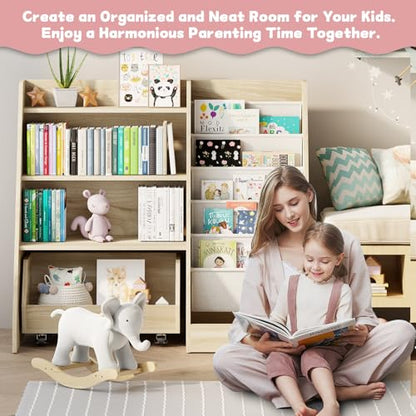 COZPAW Kids Bookshelf and Toy Storage, 4 Tier Toddler Bookshelf with Movable Drawer (Oak) - color: Oak