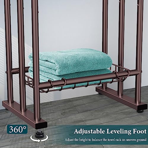 Kayfia 40'' Freestanding 3 Tier Alloy Steel Towel Rack with Storage Basket | Dual-Use Drying & Display Rack, Holds Oversized Bath Towels & Blankets, Fits Bathroom, Tub, Shower, Poolside, Bronze - color: Bronze