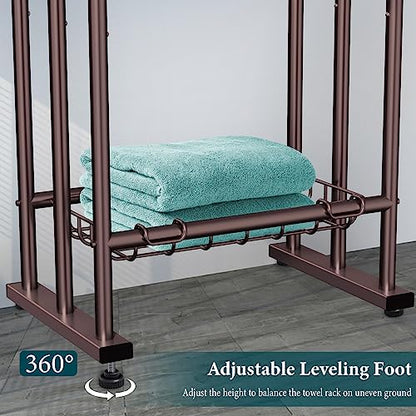 Kayfia 40'' Freestanding 3 Tier Alloy Steel Towel Rack with Storage Basket | Dual-Use Drying & Display Rack, Holds Oversized Bath Towels & Blankets, Fits Bathroom, Tub, Shower, Poolside, Bronze - color: Bronze
