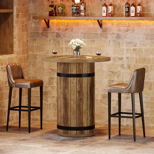 Tribesigns Round Bar Table, 39.4-Inch Bar Height, Bistro Pub Table for Kitchen, Living Room, Small Space, Light Brown (Only Table) - color: Light Brown