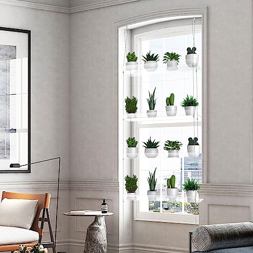 2-Pack Hanging Clear Plant Shelves for Windows, 16 Inch per Tier | Acrylic Window Wall Plant Stand Shelf for Kitchen Indoor Gardens, Flower, Herb, Seedling Organization, and Pots Display. - size: 2 Pack-4 Tier
