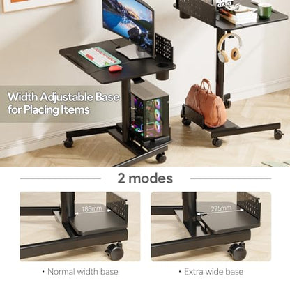 JOY worker Mobile Standing Desk, Rolling Tilt Adjustable Laptop Desk, Black | 28" Partial 60° Tiltable MDF Board, Height Adjustable, DIY Pegboard & Storage Base, 4 Lockable Wheels, Home Office Classroom - color: Black