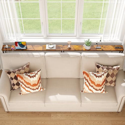 ELYKEN 94.5" Narrow Console Table with Outlet, Sofa Table Behind Couch | Extra Long Skinny Entryway Tables with Charging Station for Living Room, Hallway, 5.9 x 94.5 x 29.5in, Rustic Brown - color: Rustic Brown, size: 5.9"DX94.5"WX29.5"H