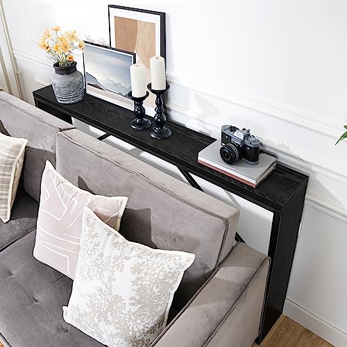 MAHANCRIS Console Table, 62.2" Long Sofa Table Behind Couch, Narrow Entryway Table, Farmhouse Dining Table with Angled Metal Frame, Industrial Console Table for Entryway, Black CTHB15801 - color: Black, size: 62.2"L x 9.1"W x 31.5"H