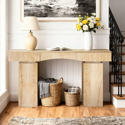 Sonharlar 63 Inch Long Entryway Table Bold, Wooden Console Table with Socket Farmhouse Sofa Table for Entrance, Hallway, Living Room, Behind Couch（Natural Brown） - color: Natural Brown, size: 63IN BD