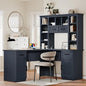 L-Shaped Home Executive Desk with 2 Cabinets and 2 Drawers, Computer Desk with Power Outlet, 11 Open Shelves and 1 Right Flip Shelf with Storage for Study, Living Room and Office (Antique Blue-02) - color: Antique Blue-02
