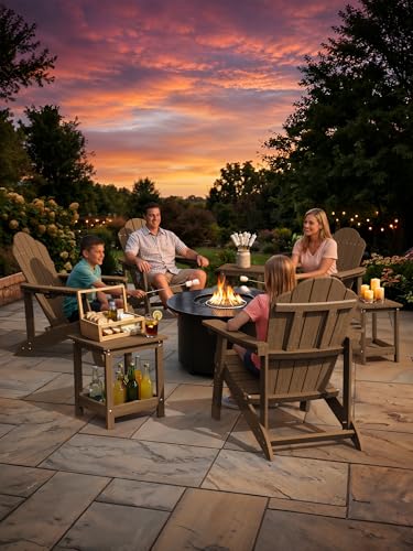 LUE BONA Small Outdoor Side Table, 2-Tier HDPE with Rail, Walnut Brown | Outdoor End Table with Rail for Patio, Deck, Poolside, Weather Resistant HDPE, Low Maintenance, Easy to Clean - color: Walnut Brown