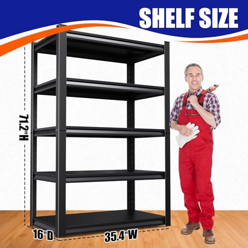 71.2" H Garage Shelving Heavy Duty Storage Shelves, Metal Adjustable Shelving Unit, Utility Garage Organizer Shelf for Basement, Pantry, Kitchen, Warehouse,15" Dx35 Wx71.2 H, Black - size: 5-Tier-15"Dx35"Wx71.2"H