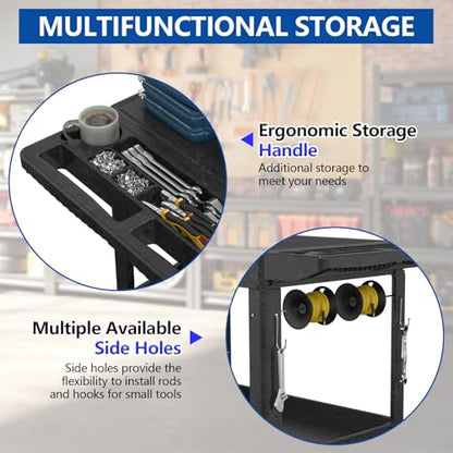 Large Garage Flat Top Utility Cart, Heavy Duty 2 Shelf Tool Cart Service Cart Rolling Push Carts with Ergonomic Handle 5" Swivel Casters - color: Black, size: 46 x 25 Inch