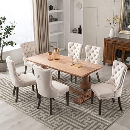 KCC Velvet Dining Chairs Set of 4, Upholstered High-end Tufted Dining Room Chair with Nailhead Back Ring Pull Trim Solid Wood Legs, Nikki Collection Modern Style for Kitchen, Beige - color: Beige, size: Set of 4