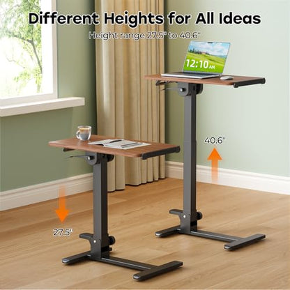 Foldable Mobile Standing Desk, 27 Inch Small Rolling Laptop Cart Height Adjustment, 90° Tiltable Bedside Table, No Assembly Needed Portable Computer Workstation, Dark Wood - color: Dark Wood