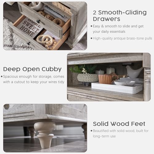 T4TREAM 24" Farmhouse Nightstands with 2 Drawers, Light Rustic Oak | 4 Solid Wood Feet, Charging Station, Tall Rustic Wood Square, Sofa Side Table, Living Room, Bedroom - color: Light Rustic Oak