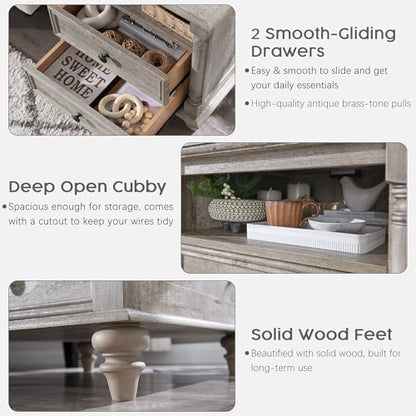 T4TREAM 24" Farmhouse Nightstands with 2 Drawers, Light Rustic Oak | 4 Solid Wood Feet, Charging Station, Tall Rustic Wood Square, Sofa Side Table, Living Room, Bedroom - color: Light Rustic Oak